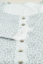 Load image into Gallery viewer, Leopard Buttoned Lace Trim Round Neck Top