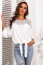 Load image into Gallery viewer, Lace Yoke Three-Quarter Sleeve Tie Front Blouse