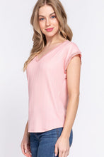 Load image into Gallery viewer, ACTIVE BASIC Lace Trim V-Neck Short Sleeve Ribbed Top