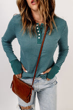 Load image into Gallery viewer, Striped Quarter-Snap Thumbhole Sleeve Top