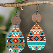 Load image into Gallery viewer, Geometric Wooden Teardrop Earrings