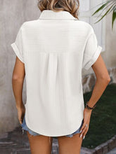 Load image into Gallery viewer, Textured Button Up Cap Sleeve Shirt