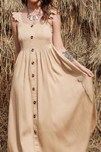 Load image into Gallery viewer, Decorative Button Ruffle Trim Smocked Maxi Dress