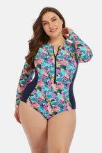 Load image into Gallery viewer, Plus Size Floral Zip Up One-Piece Swimsuit