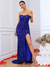 Load image into Gallery viewer, Sequin Zip-Back Strapless Split Floor-Length Dress