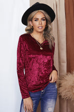 Load image into Gallery viewer, V-Neck Curved Hem Crushed Velvet Tee