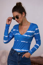 Load image into Gallery viewer, Tie-Dye Plunge Long Sleeve Top
