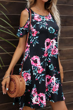 Load image into Gallery viewer, Floral Round Neck Cold-Shoulder Dress