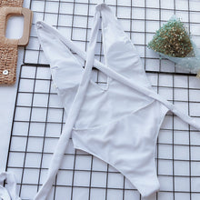 Load image into Gallery viewer, Halter Neck Deep V Tied One-Piece Swimsuit