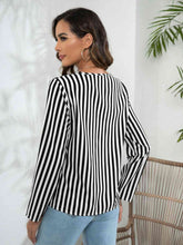 Load image into Gallery viewer, Striped Long Sleeve Notched Blouse