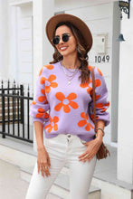 Load image into Gallery viewer, Floral Print Round Neck Dropped Shoulder Pullover Sweater