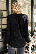 Load image into Gallery viewer, Applique Frill Trim Tie Neck Blouse