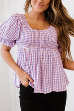 Load image into Gallery viewer, Davi & Dani Youthful Days Full Size Run Gingham Smocked Babydoll Top