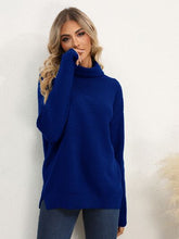 Load image into Gallery viewer, Slit Turtleneck Dropped Shoulder Sweater