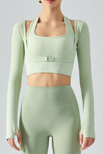 Load image into Gallery viewer, Ribbed Faux Layered Halter Neck Cropped Sports Top