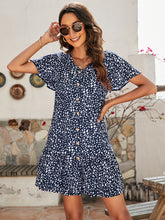 Load image into Gallery viewer, Animal Print Button Front Flutter Sleeve Dress
