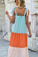 Load image into Gallery viewer, Color Block Tie-Shoulder Sleeveless Dress