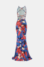 Load image into Gallery viewer, Botanical Print Halter Neck Crisscross Dress
