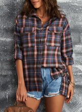 Load image into Gallery viewer, Plaid Slit High-Low Shirt with Pockets
