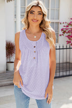 Load image into Gallery viewer, Eyelet Buttoned Round Neck Tank