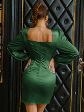 Load image into Gallery viewer, Deep V Balloon Sleeve Satin Mini Dress