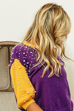 Load image into Gallery viewer, BiBi Color Block Pearl Detail Round Neck Sweater