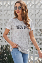 Load image into Gallery viewer, Leopard GOOD VIBES Cuffed Tee Shirt