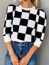 Load image into Gallery viewer, Plaid Round Neck Three-Quarter Sleeve Sweater