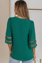 Load image into Gallery viewer, Sheer Striped Flare Sleeve V-Neck Blouse