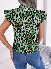 Load image into Gallery viewer, Leopard Tie Neck Cap Sleeve Blouse
