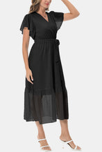 Load image into Gallery viewer, Surplice Neck Flutter Sleeve Tied Dress