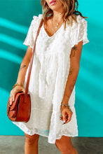 Load image into Gallery viewer, Swiss Dot Ruffle Shoulder V-Neck Babydoll Dress