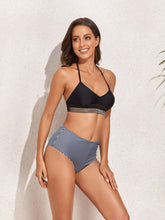 Load image into Gallery viewer, Striped Tie-Back Halter Neck Bikini Set