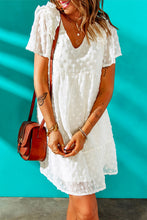Load image into Gallery viewer, Swiss Dot Ruffle Shoulder V-Neck Babydoll Dress