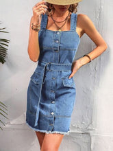 Load image into Gallery viewer, Button Up Raw Hem Denim Dress