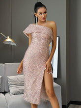 Load image into Gallery viewer, Sequin One-Shoulder Split Bodycon Dress