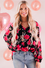 Load image into Gallery viewer, Floral V-Neck Balloon Sleeve Blouse