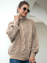 Load image into Gallery viewer, Turtleneck Cable-Knit Dropped Shoulder Sweater