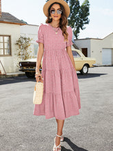 Load image into Gallery viewer, Polka Dot Short Flounce Sleeve Tiered Midi Dress
