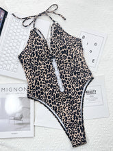 Load image into Gallery viewer, Leopard Cutout Halter Neck One-Piece Swimwear