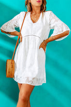 Load image into Gallery viewer, Applique V-Neck Flounce Sleeve Mini Dress