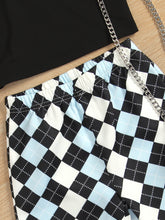 Load image into Gallery viewer, Girls Square Neck Cropped Tee and Argyle Pants Set