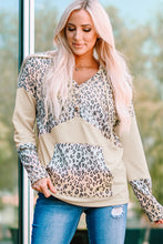 Load image into Gallery viewer, Leopard Color Block Buttoned Drawstring Detail Hoodie