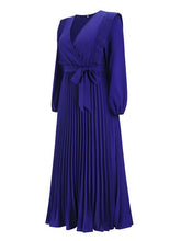 Load image into Gallery viewer, Pleated Surplice Tie Waist Maxi Dress