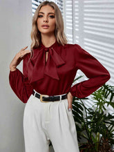 Load image into Gallery viewer, Tie Neck Long Puff Sleeve Blouse