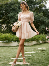 Load image into Gallery viewer, Ruched Frill Trim Smocked Waist Mini Dress