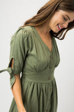Load image into Gallery viewer, Linen Button Down Tie Sleeve Dress