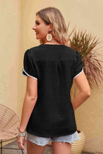 Load image into Gallery viewer, Contrast Trim Pom-Pom Detail Notched Neck Blouse