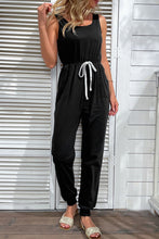 Load image into Gallery viewer, Two-Tone Drawstring Waist Sleeveless Jogger Jumpsuit