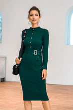 Load image into Gallery viewer, Snap Down Rib-Knit Slit Sweater Dress